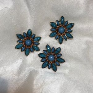 Vintage Turquoise flower brooches